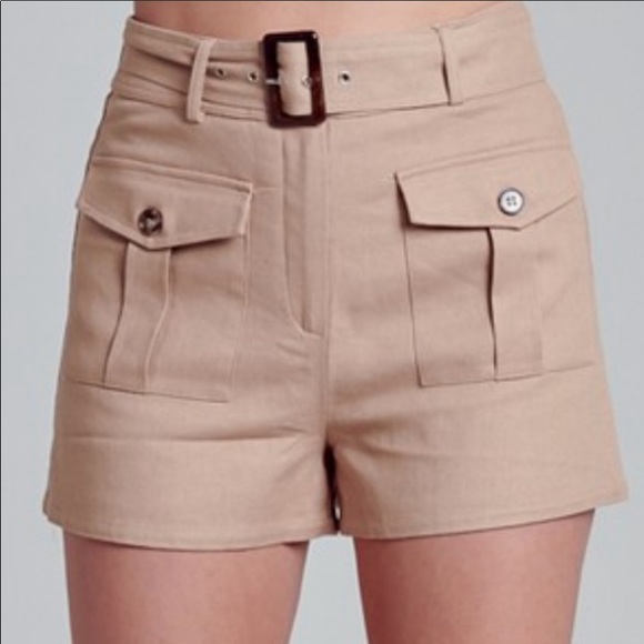 Luxury LINEN Khaki High-Rise Belted Shorts, NWT. - Picture 2 of 13